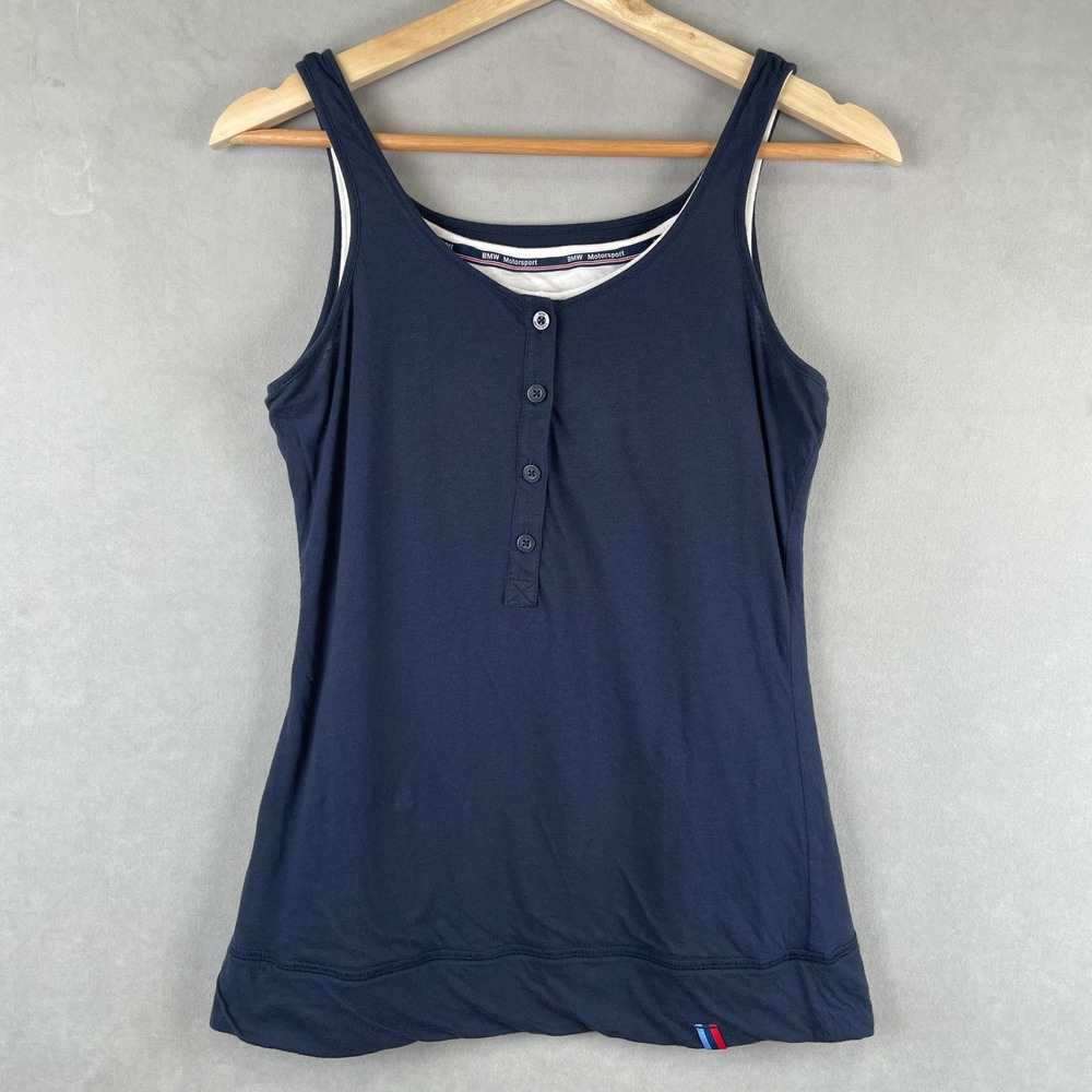BMW Motorsport Womens Henley Tank Top Navy Blue White Size M 80302207898 Racing